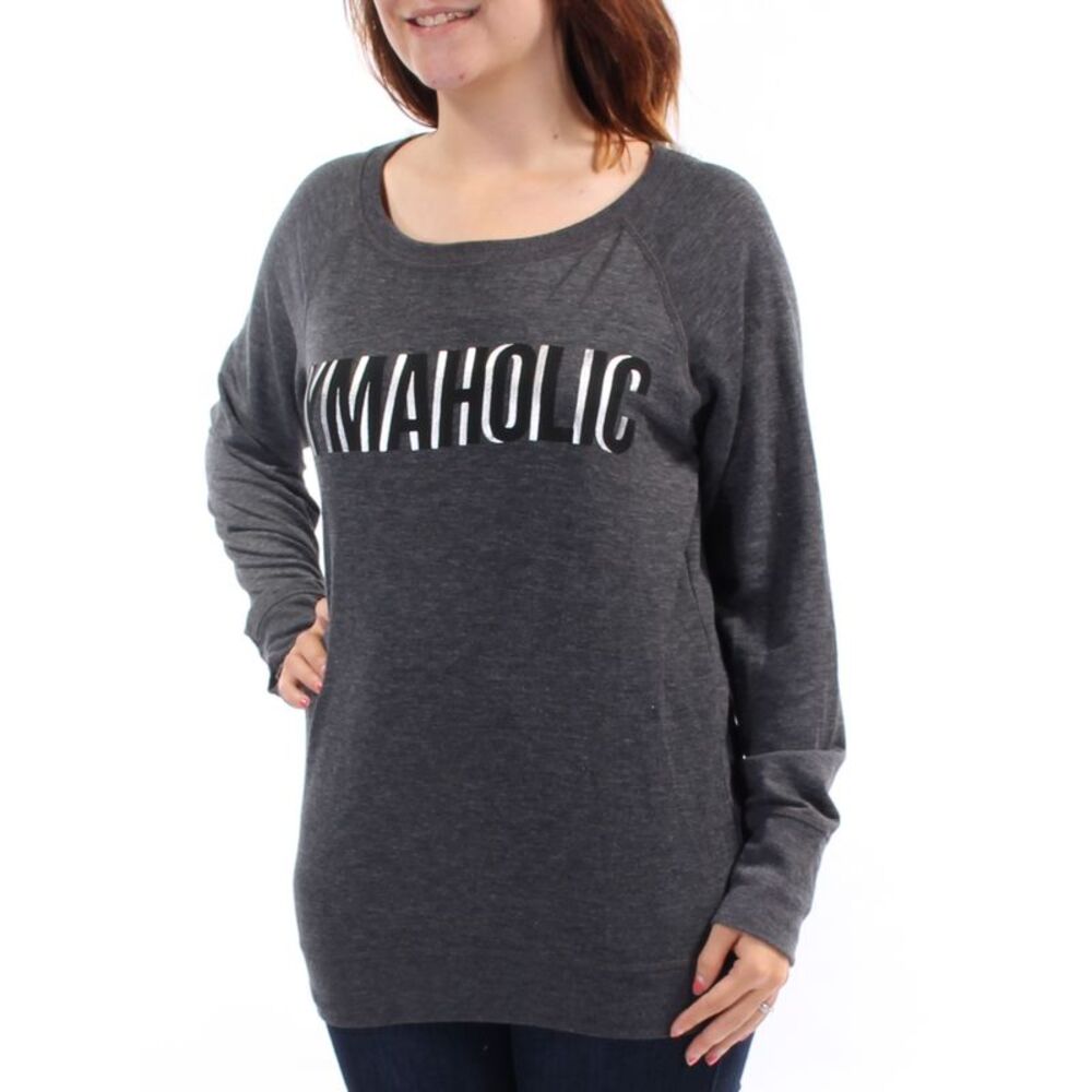 IDEOLOGY Womens Gray Thumb Holes Gymaholic Long Sleeve Jewel Neck Top S - Picture 2 of 4